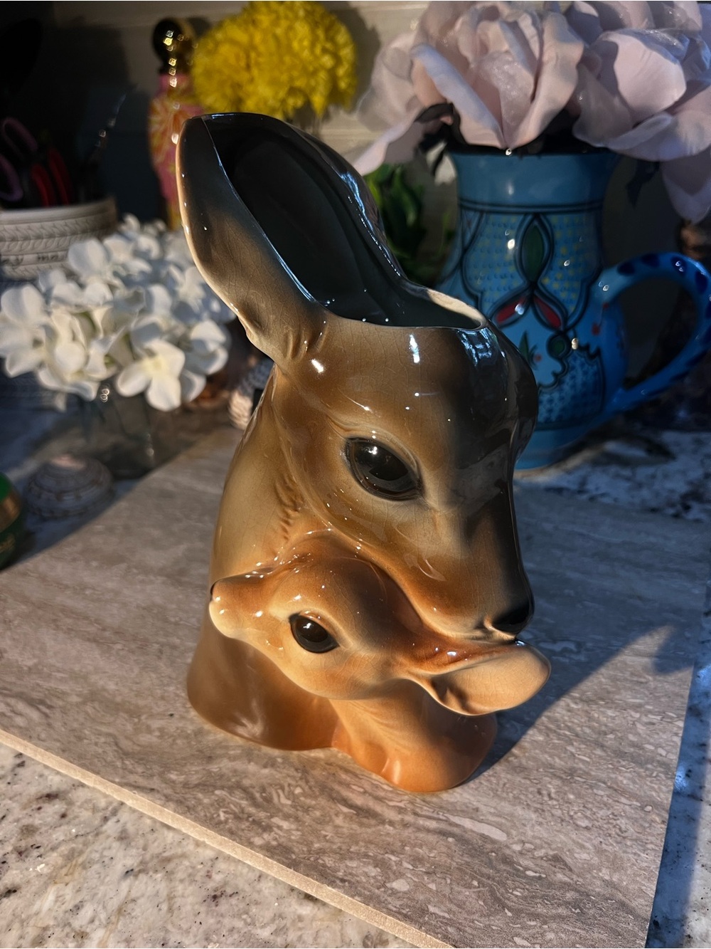 Royal Copley Ceramic Doe and Fawn Vase LIKE NEW..!